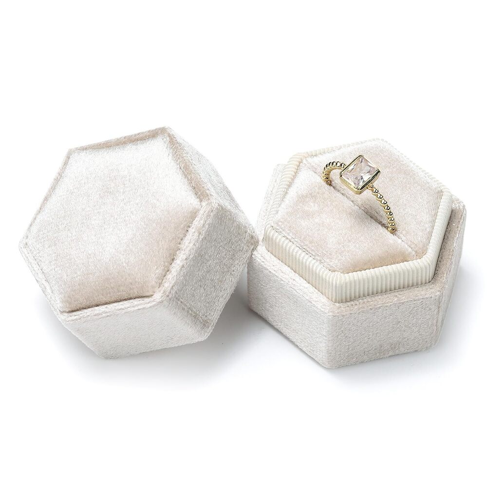 Velvet Ring Box - Vintage Hexagon Premium Jewelry Display Holder Gift
